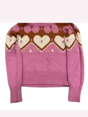 Carter's Pink and Brown Heart Yoke Crewneck Sweater